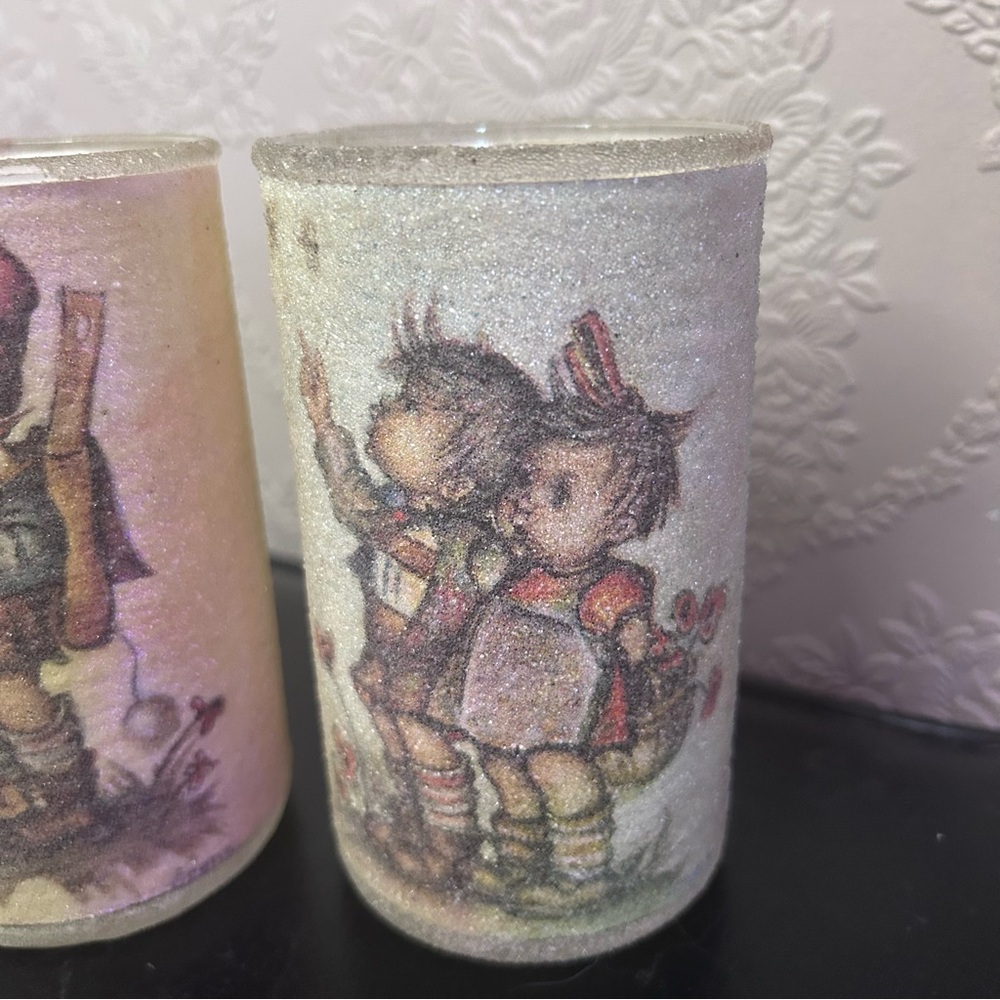 Vintage Danish Hummel Inspired Sugared Glass Candle holder pair - Picture 2 of 9